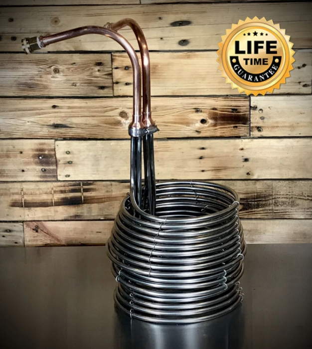 A stainless steel wort chiller showing the comparison of copper vs stainless steel wort chillers