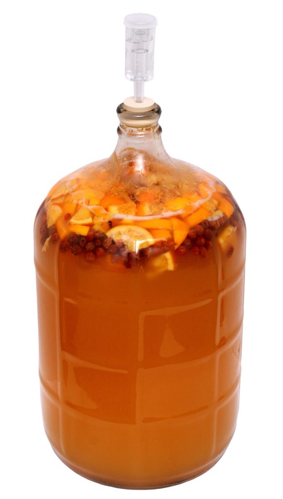 Mead fermenting in a glass carboy