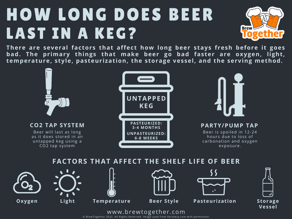 An infographic showing the factors that affect the shelf life of beer and the amount of time it stays fresh.